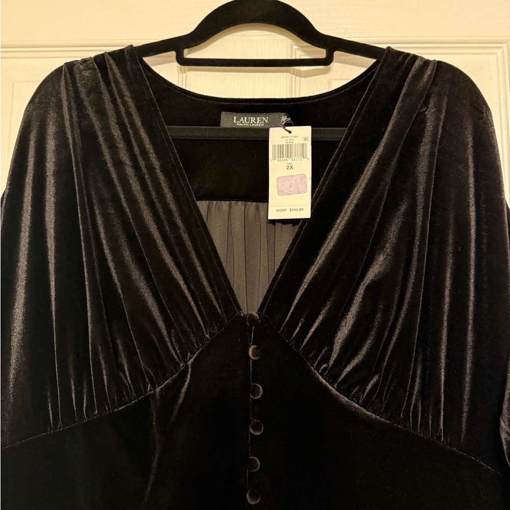 Ralph Lauren Black Velvet Dress Dark Femme Moody Romantic Quiet Luxury 1X-2X